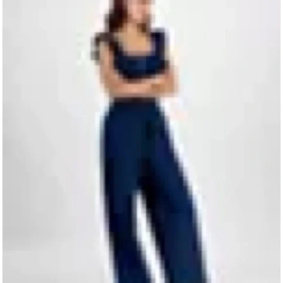 19. Tinseltown Blue Jumpsuit with Wide-Leg Palazzo Style Size Large - Picture 3 of 13